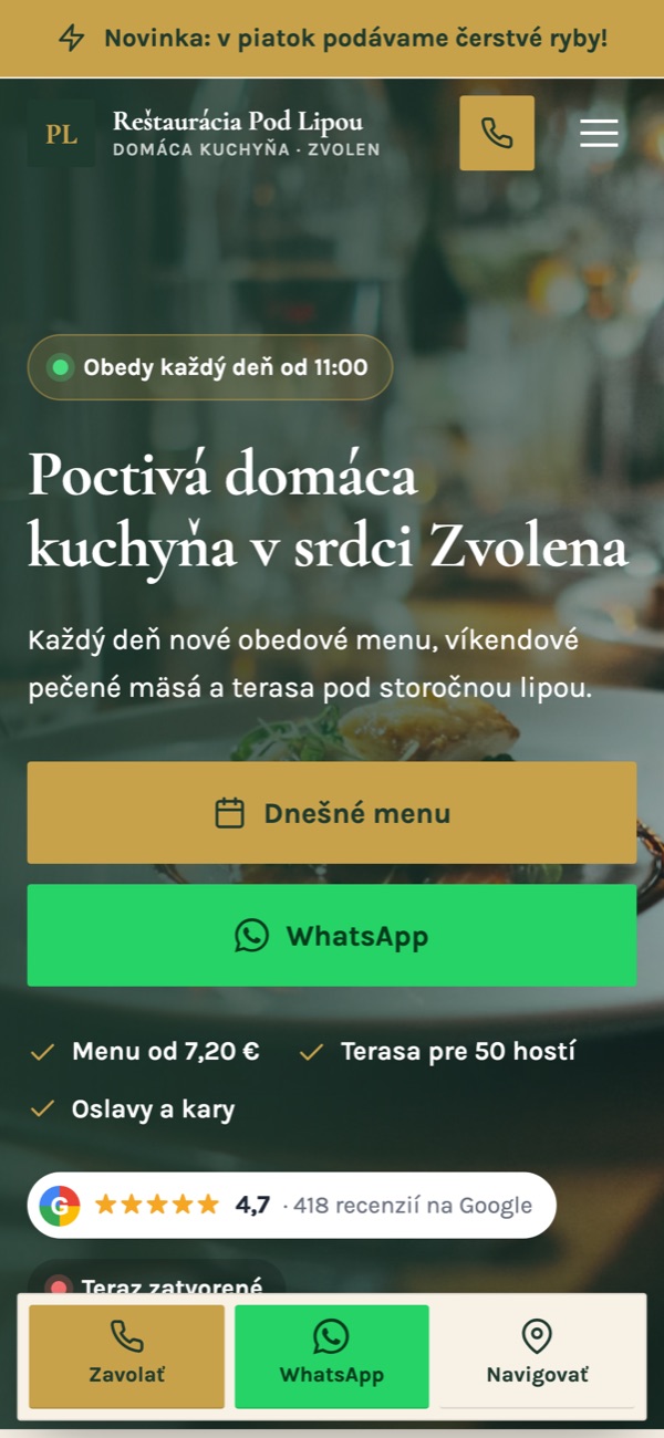 Web reštaurácie na mobile
